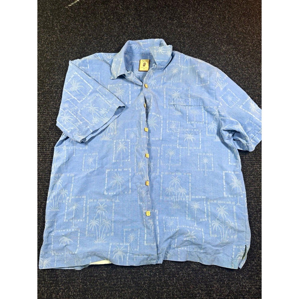 Jamaica Jaxx Mens XL 100% Silk Hawaiian Shirt Blue Palm Tree Tropical Aloha